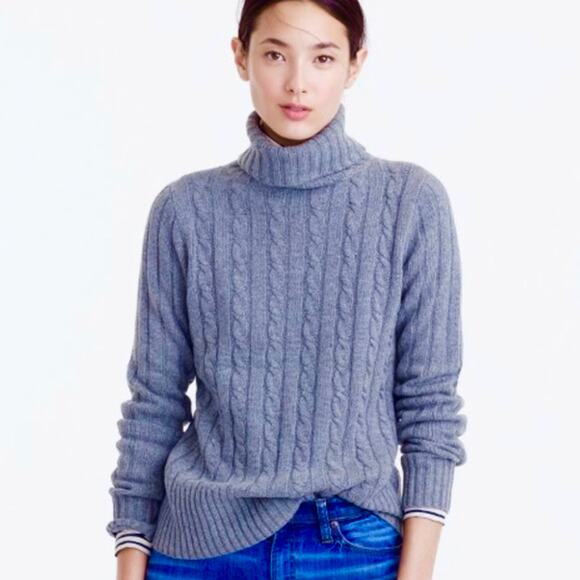 J. Crew Cambridge Chunky Cable Knit Wool Turtleneck Sweater Slate Blue Gray  XS - Picture 1 of 4